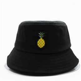 Cloches LDSLYJR Pineapple Embroidery Cotton Bucket Hat Fisherman Outdoor Travel Sun Cap Hats For Men And Women 1341