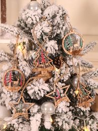 Merry Christmas Tree Deer Pattern Wooden Pendant DIY Crafts Xmas Navidad Decorations New Year Home Ornament JK2011XB