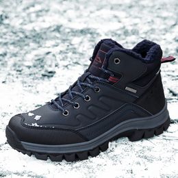 Stivali invernali da uomo in pelle Stivali da neve in pelliccia calda impermeabili da uomo Scarpe invernali da lavoro all'aperto Scarpe casual Stivaletti da combattimento militari Escursionismo