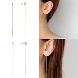 Earrings Chain Tassel Sterling S925 Plata Piercing Stud Ear Ring with Zircon Pendientes for Women Female