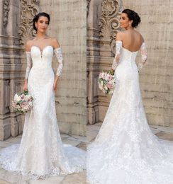 Elegant Mermaid Wedding Dresses With Detachable Sleeve Applique Lace Ruched Tulle Chic Bridal Gown Sweep Train Custom Made vestidos de novia