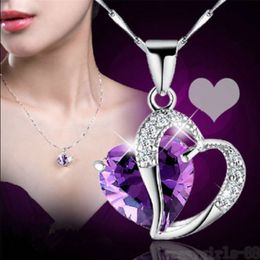 Hot Women Fashion Heart Crystal Rhinestone Silver Chain Pendant Necklace Jewelry 10 Color Length 17.7" inch DHL Free