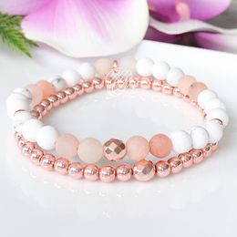 MG1050 Natural Pink Aventurine Bracelet Set Minimalist Stacking Boho Jewelry High Quality Handmade Mala Bracelet Yoga Gift