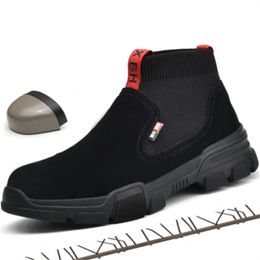 Autumn Black Retro Boots Men Work Safety Steel Toe Caps Indestructible Socks Shoes High Waterproof Designer Sneakers Y200915