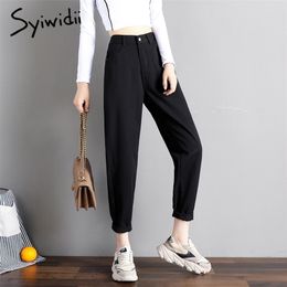 Syiwidii High Waist Jeans for Women Denim Pants Street Style Vintage Streetwear Elastic Black Korean Fashion Mom 220310