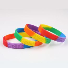 Gay Pride Silicone Bracelet Rubber Rainbow Flag Wristband LGBT Sports Silicone Bangle Lesbian Pride Wristlet Bracelets Party Jewellery G