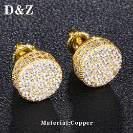 Stud D&Z Men's Hip Hop Iced Out Micro Paved CZ Round Earrings For Male Party Jewellery Brincos1