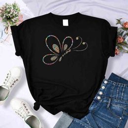 3D Stereo Color Butterfly Print T Shirts Female Fashion Brand Tee Clothes Hip Hop Oversized T Shirts Casual Loose Women Tops G220228