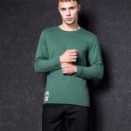 Vomint Men's Solid Color T-shirt Multi-Color Washing Knitted T-shirt Male Autumn Winter T-shirt Cotton Long Sleeve Top 201202