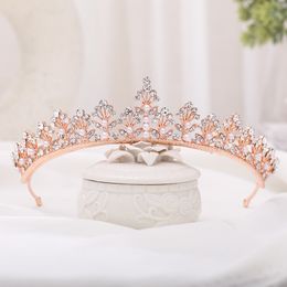 Rose Gold Rhinestone Pearl Wedding Crown Headband Bridal Tiara Hair Crown Wedding Hairband Head Jewellery Princess Crown Headpiec J0121