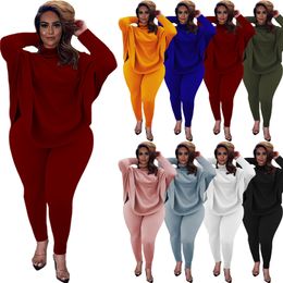 3XL 4XL 5XL Plus Size Knitted Outfits Women Tracksuits Two Piece Set Fall Winter Sweatsuits Puff Sleeve Sweatshirt top Pants Matching Set sportswear 6468