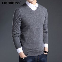 COODRONY Merino Wool Sweater Men Autumn Winter Thick Warm Sweaters And Pullovers Casual V-Neck Pure Wool Sweater Pull Homme 7305 201125