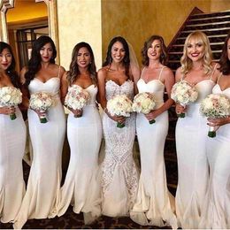 Ivory Bridesmaid Dresses Mermaid Simple Spaghetti Straps Sweep Train Custom Made Plus Size Maid Of Honour Gown Country Wedding Guest