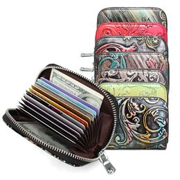 HBP 5 Hight Quality Fashion Women Colourful Flower Credit Card Holder Rfid Card Case Real leather Mini Wallet
