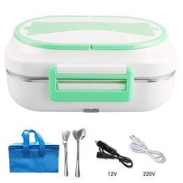 Portable 12V 220V Car Office Electric Heating Lunch Box Meal Heater Food Warmer Storage Container Stainless Steel Bento Box Kids T200710