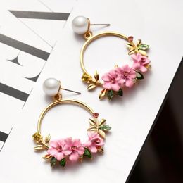 Dangle & Chandelier ZOSHI Fashion Flower Drop Earrings For Women Pink Blue Purple Bijoux Simulated Pearls Charm Brinco Wedding Jewelry1