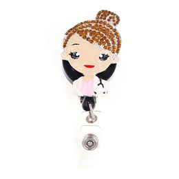 Fashion Key Rings Rhinestone Retractable Holder For Nurse Name Card Accessories Badge Reel With Alligator Clip