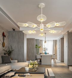 New modern chandelier lights simple living room leaf light luxury bedroom pendant lamps personality creative molecular pendant lights