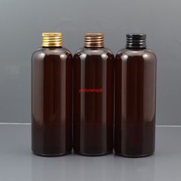 250ml empty brown plastic bottles with aluminum caps for cosmetics packaging,bottle containers travel PET lidsbest qualtity