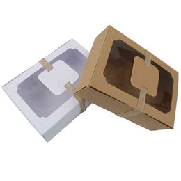 12pcs/Lot High Quality Candy Cupcakes Packing Box with Clear Window Cookie Container Gift Box White Brown Craft Paper Box H1231