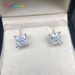 Stud Rainbamabom 925 Solid Sterling Silver Created Moissanite Gemstone Ear Studs White Gold Earrings Unisex Fine Jewellery Wholesale