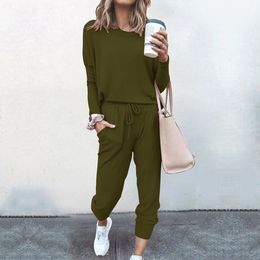 Autumn Women Set Pure Colour Suit Long Sleeve Leisure Pocket Home Sweatpants Sets Tracksuit Two Piece Set Ladies Clothing LJ201117