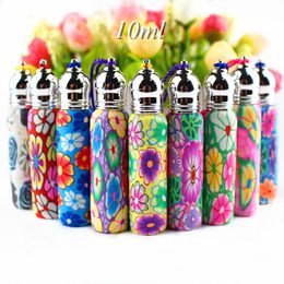50pcs/lot Lovely 10ml Glass Roll On Bottles Polymer Clay Roller Essential Oil Bottle Empty Perfume Vials with Glass Ball 201013