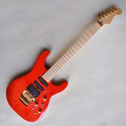Factory custom Red body Electric guitar,Gold Hardware, Maple Fretboard,Active pickups,Provide customized services