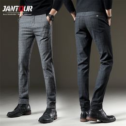 Brand Men's Plaid Pants Casual Elastic Long Trousers Cotton Gray Black Blue Skinny Work Pant for Male Classic Clothing Jogging 220311