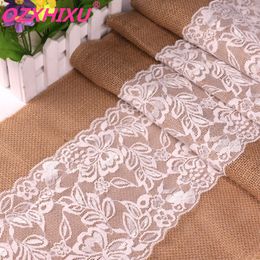 high quality 30cm*275cm Vintage White Christmas Lace Jute Table Runner Hessian Burlap Party Supplies Wedding Decoration AA8208 Y200903