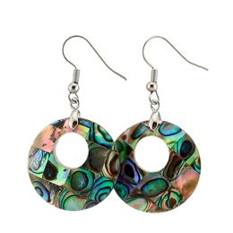 New-Zealand Natural Abalone Shells Fashion Charm Dangle Earrings Round Hollow Shell Hang Hook Ethnic Style Earring Women Reiki Healing Jewellry