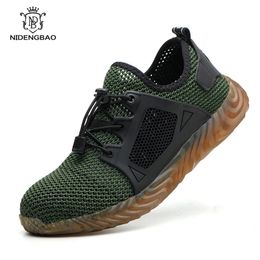 Breathable Safety Shoes Men Steel Toe Indestructible Work Sneakers Anti-smashing Lightweight Boots Big Size From 35 to 48 Y200915