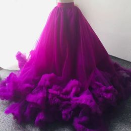 Purple Long Ruffles Tulle Skirt Underskirt Bridal Accessor Spring Summer Long Tulle Skirts Womens Birthday jupe Party Skirt Bridal Petticoat