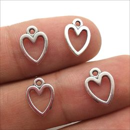 Lot 100pcs Mini Heart Antique Silver Charms Pendants Jewellery Making DIY Keychain Pendant For Bracelet Earrings 11*8mm DH0831