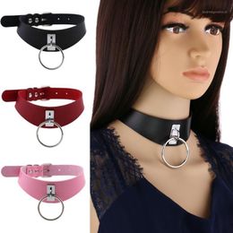 Chokers Trendy Big Alloy Circle Pendant Punk Gothic Collar Women Necklace Choker Colier Gift Female Khaki PU Leather Jewelry1