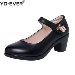 Leather Shoes Women Round Toe Pumps Sapato feminino High Heels Platform Fashion Black White Work Shoe Plus Size 33-431