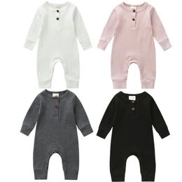 Baby Spring Fall Clothing Newborn Infant Baby Boy Girl Romper Knitted Ribbed Jumpsuit Solid Clothes Warm Outfit 0-18 Months 201027