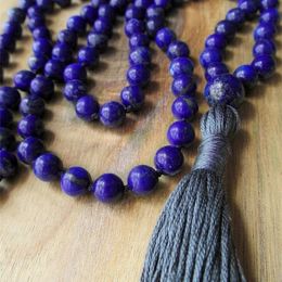 On Sale Knotted Natural Lapis Lazuli Japa Mala108 Mala Necklace Buddhist Prayer Necklace Yoga Jewelry Tassel Necklaces Y1220