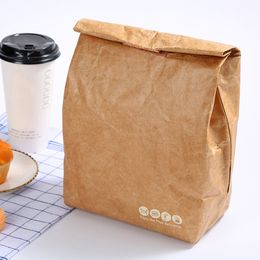 Foldable Reusable Leakproof Food Container Large Capacity Lunch Bag Waterproof Thermal Insulation Kraft Paper Aluminium Foil C0125