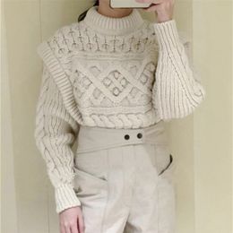 Women's Knitted Sweater Solid Colour O-neck Autumn and Winter New Cute Twist Weave Fake Two Knitwear Pullovers LJ201112