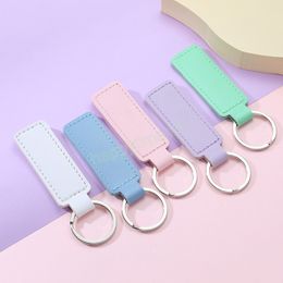 Creative PU Leather Keychain Metal Keyring Car Keychains Pendant Personalise Gift Key Chain 8 Colours