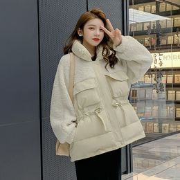 Make lambs wool han edition loose stitching cotton-padded jacket coat winter with waist bread served long cotton-padded jacket i 201110