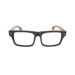 Hand Made High Quality Wooden Eyeglasses Frame Thick Strong Acetate Frames With Wood Grain And Natural Rosewood Arm Glasses