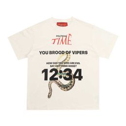 Men's T-Shirts RRR Snake Print high street niche short sleeve loose inside with Vintage Wash T-shirt