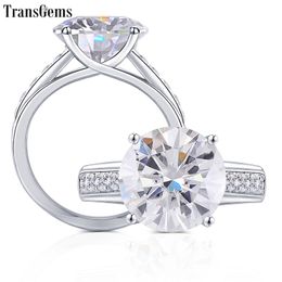 Transgems 10K White Gold Centre 5.35CTW 11mm H-I Colour Moissanite Engagement Rings with Accents For Women Anniversary Gifts Y200620