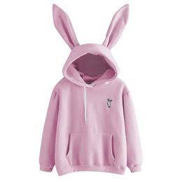 Women Cute Bunny Print Hoodie Casual Loose Long Sleeve Sweet Kawaii Rabbit Ears Sweatshirt Pullover Plus Size Tops Sweatershirt 200924