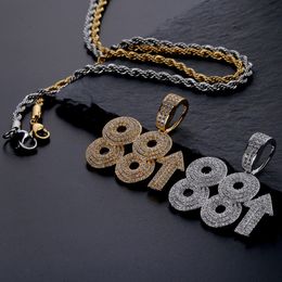 New Mens Hip Hop Iced Out Gold Pendant Necklace 88 Rising Pendant Necklace Fashion Necklace Jewelry