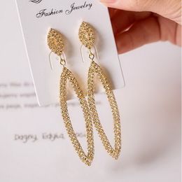 New Korean Crystal Rhinestone Long Tassel Earrings Oval Fringe Dangle Earrings for Women Luxury Wedding Bridal Earrings Jewelry