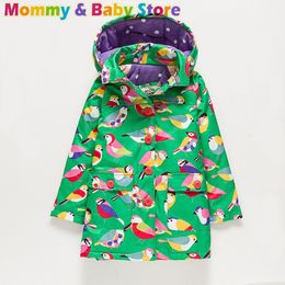 For 2-8 years old Girls Long Jacket Coat Autumn Brand Trench for Girl Thicken Windbreaker Green Bird Printed Children Clothes 201106