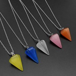 Cone Cat's Eye Opal Crystal Pendulum Pendant Necklace Chakra Healing Jewelry for Women Men